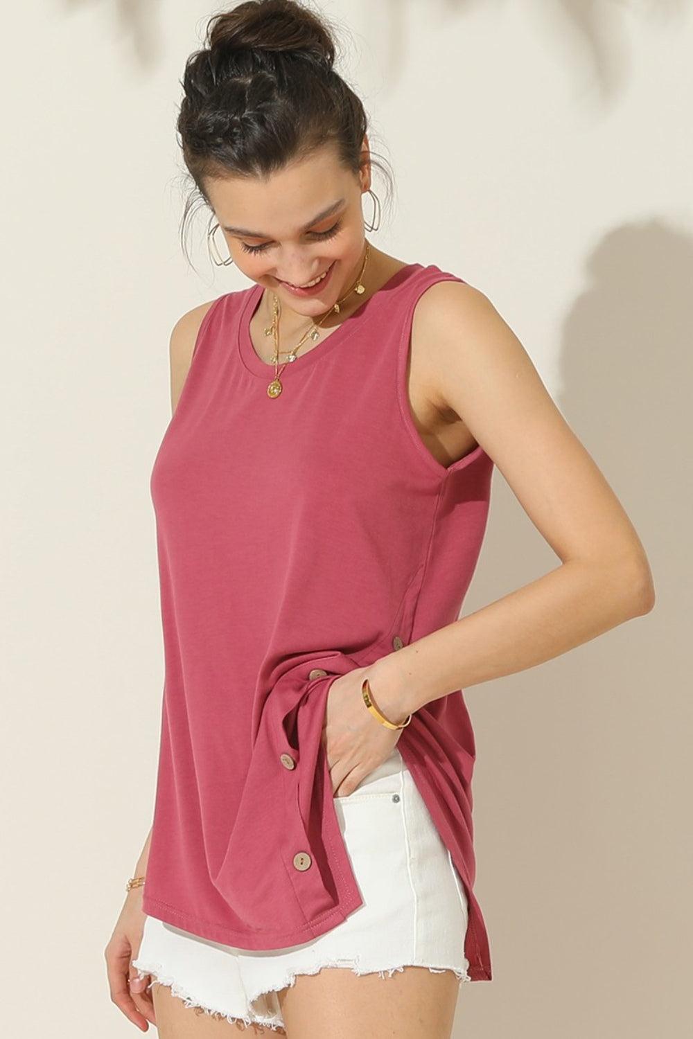 Ninexis Round Neck Button Side Tank - Divasha