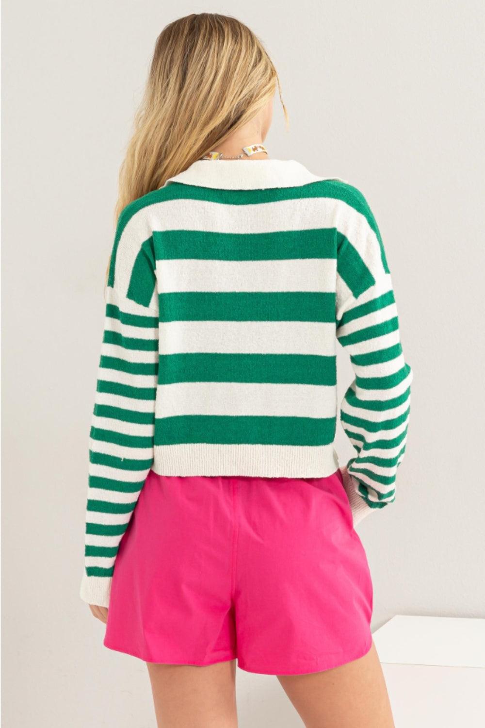 HYFVE Striped Long Sleeve Cropped Knit Top - Divasha