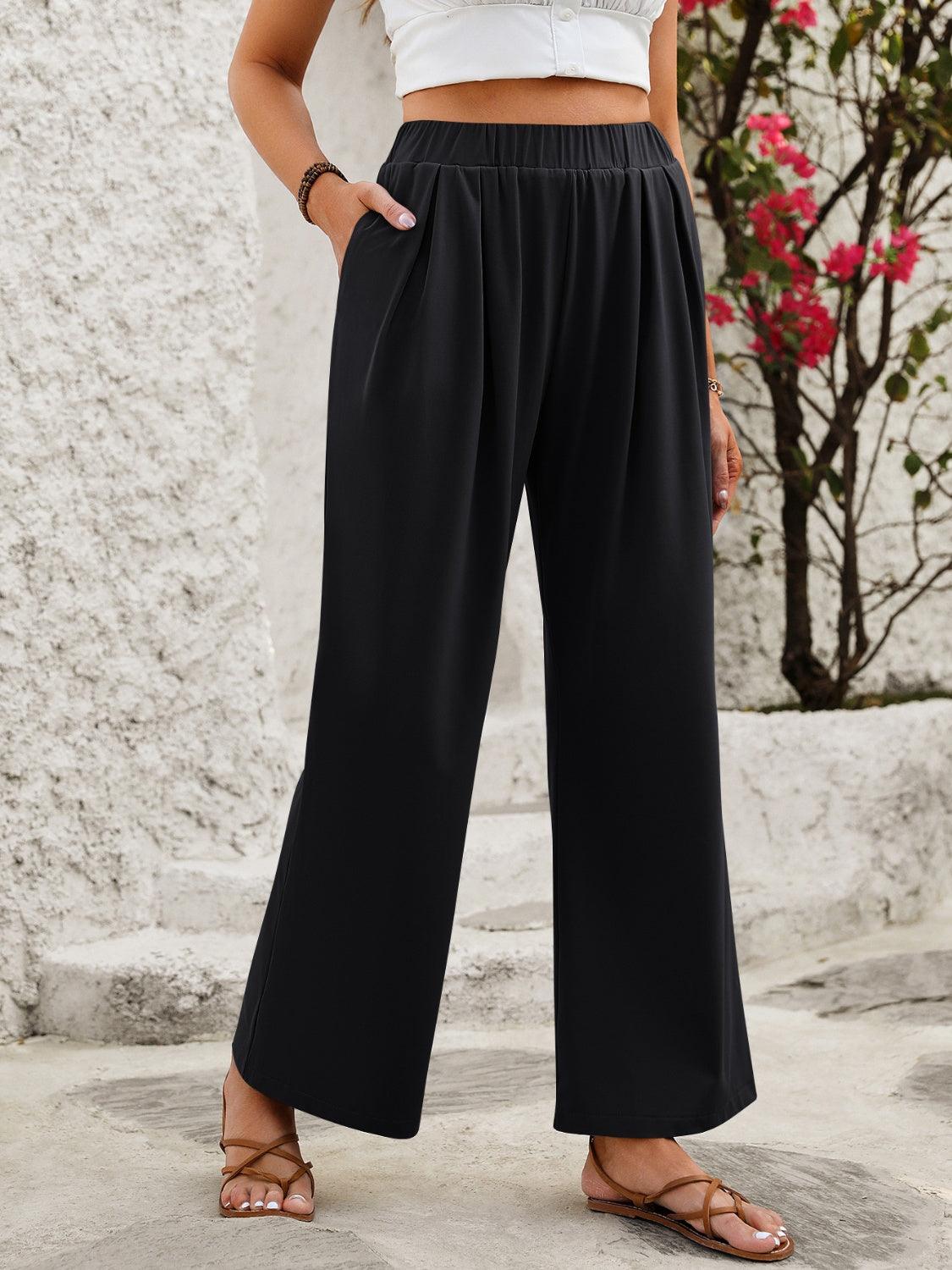 Elastic Waist Wide Leg Pants - Divasha