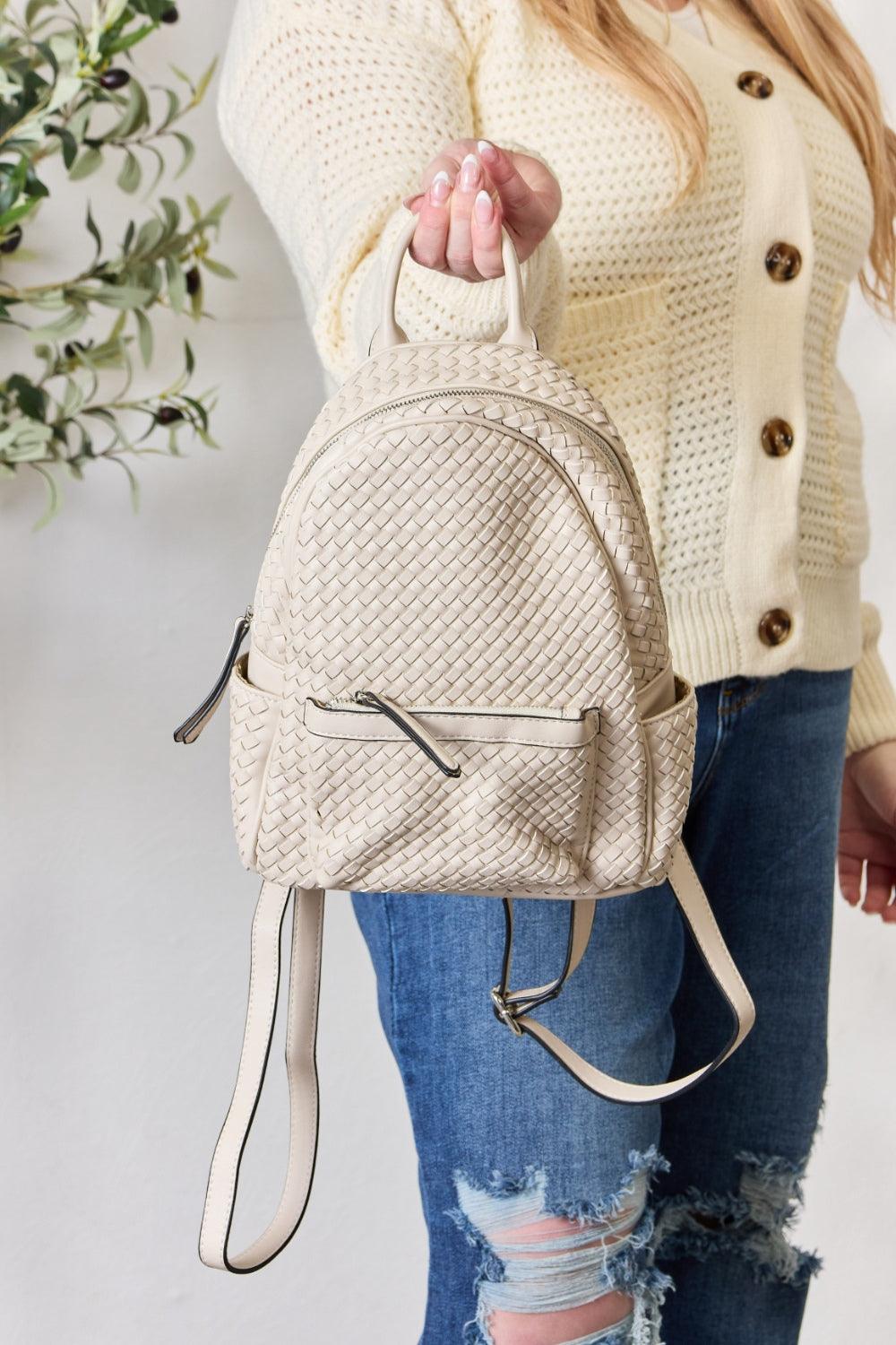 SHOMICO PU Leather Woven Backpack - Divasha