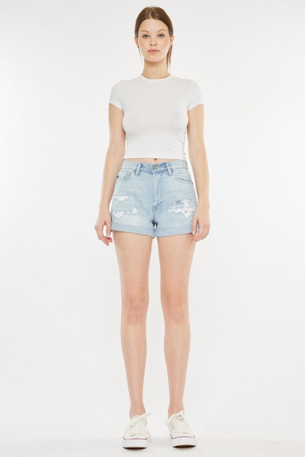 Kancan High Rise Repaired Mom Denim Shorts - Divasha