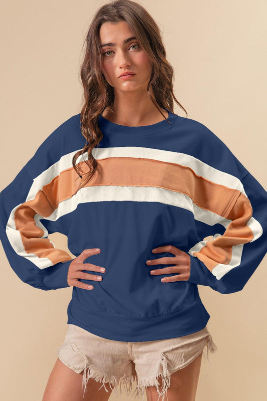 BiBi French Terry Color Block Cut Edge Detail Sweatshirt - Divasha