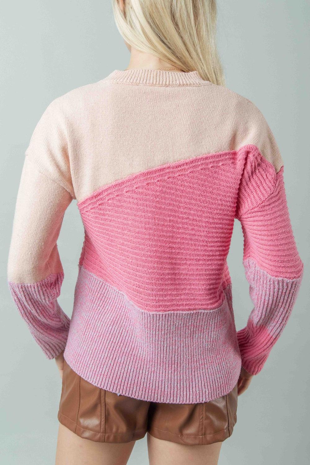 VERY J Color Block Long Sleeve Sweater - Divasha