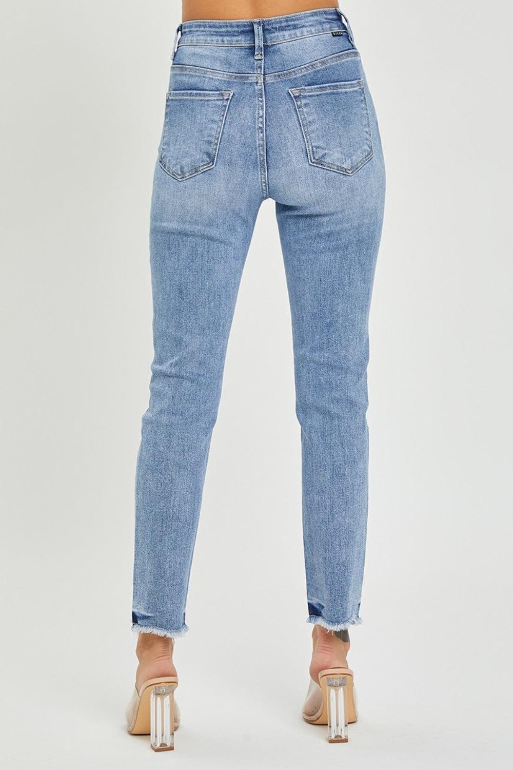 RISEN Full Size High Rise Frayed Hem Skinny Jeans - Divasha