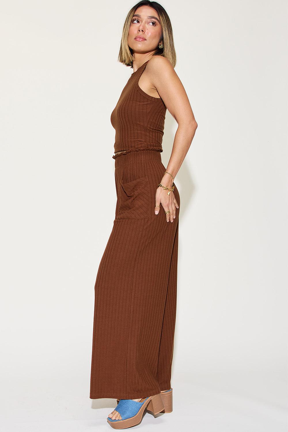 Basic Bae Full Size Ribbed Tank and Wide Leg Pants Set - Divasha