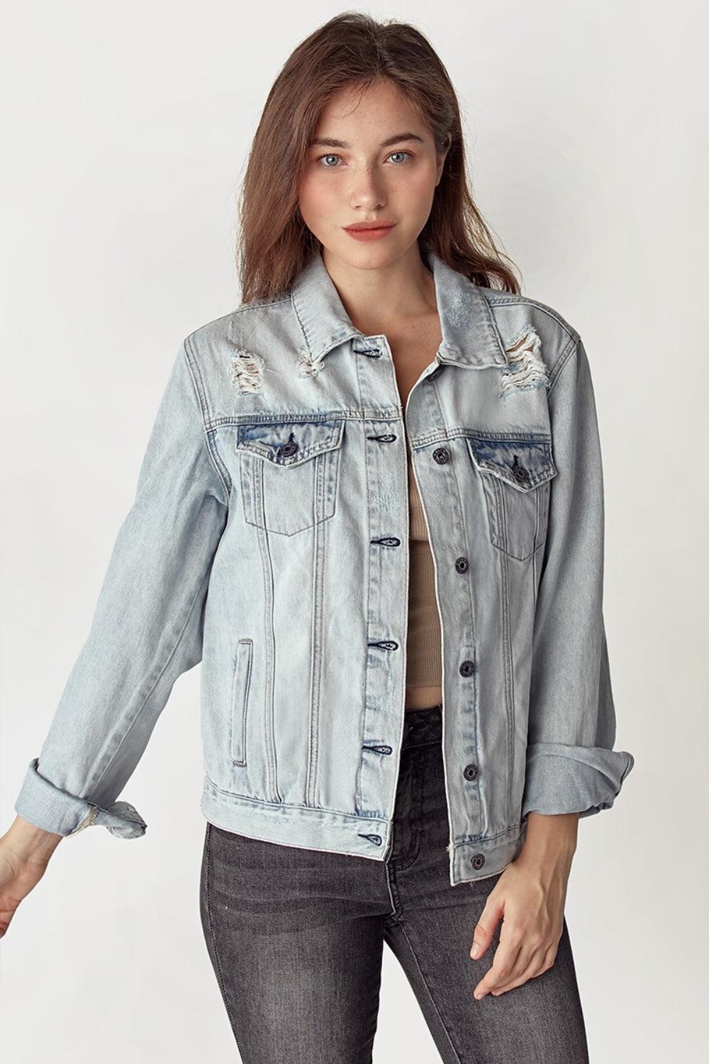 RISEN Distressed Button Up Jacket - Divasha