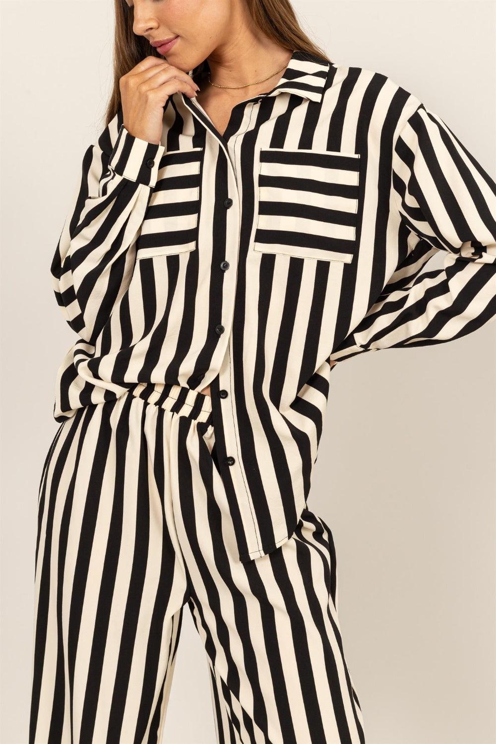 HYFVE Striped Button Up Shirt and Pants Set - Divasha