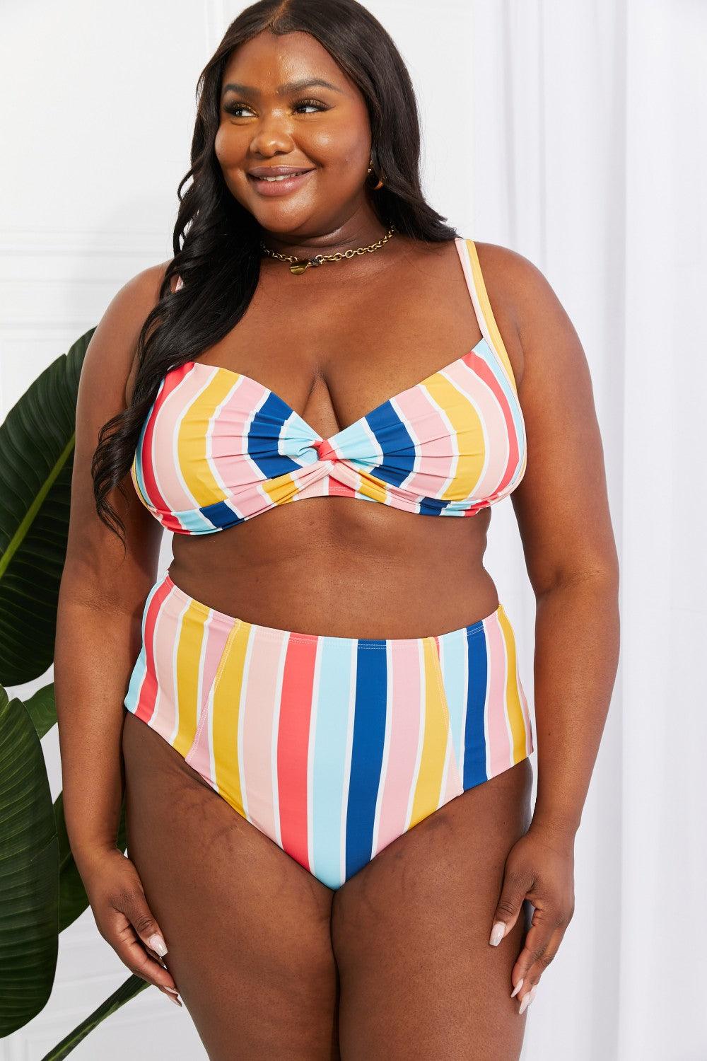 Marina West Swim Take A Dip Twist High-Rise Bikini in Stripe - Divasha