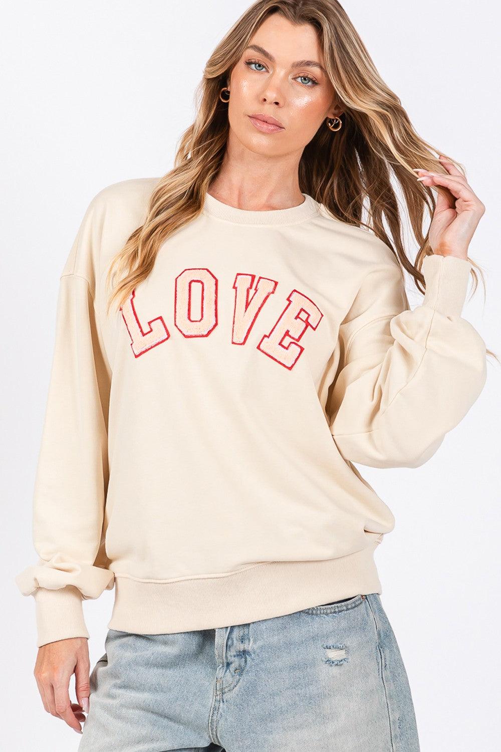 SAGE + FIG LOVE Path Applique Drop Shoulder Sweatshirt - Divasha