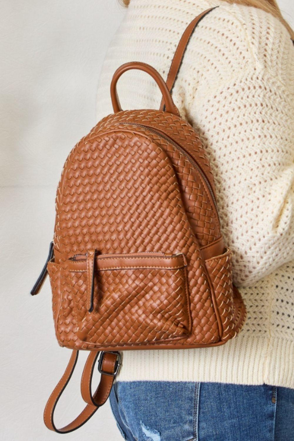 SHOMICO PU Leather Woven Backpack - Divasha