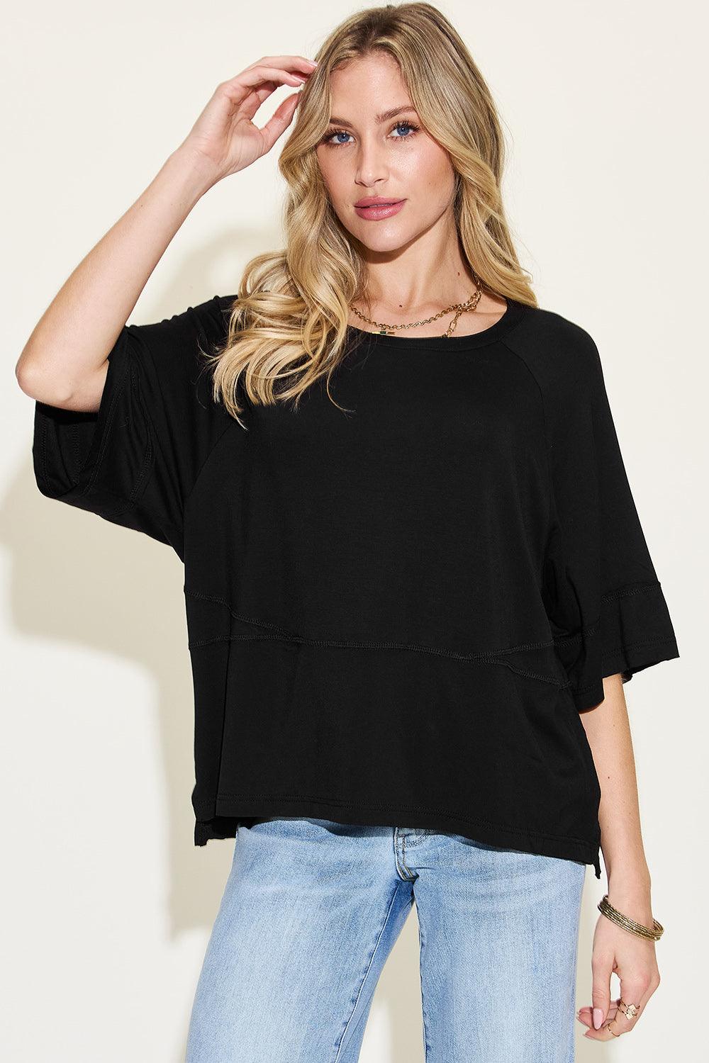 Basic Bae Full Size Bamboo Round Neck Exposed Seam T-Shirt - Divasha