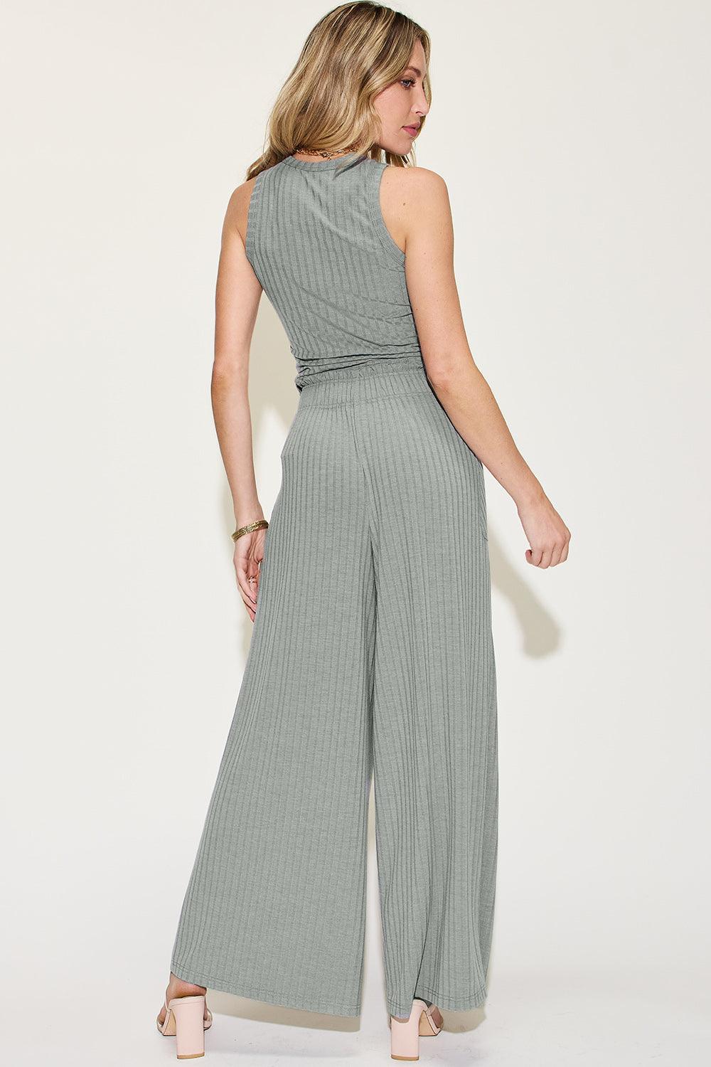 Basic Bae Full Size Ribbed Tank and Wide Leg Pants Set - Divasha