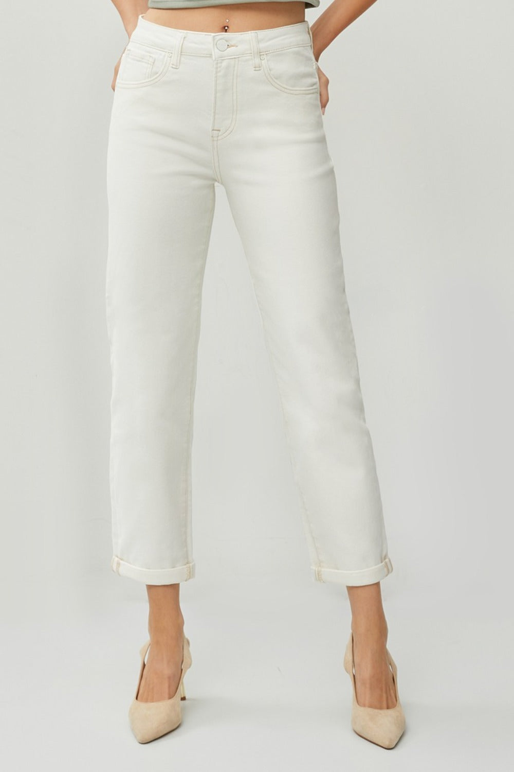 RISEN Full Size High Waist Rolled Hem Straight Jeans - Divasha