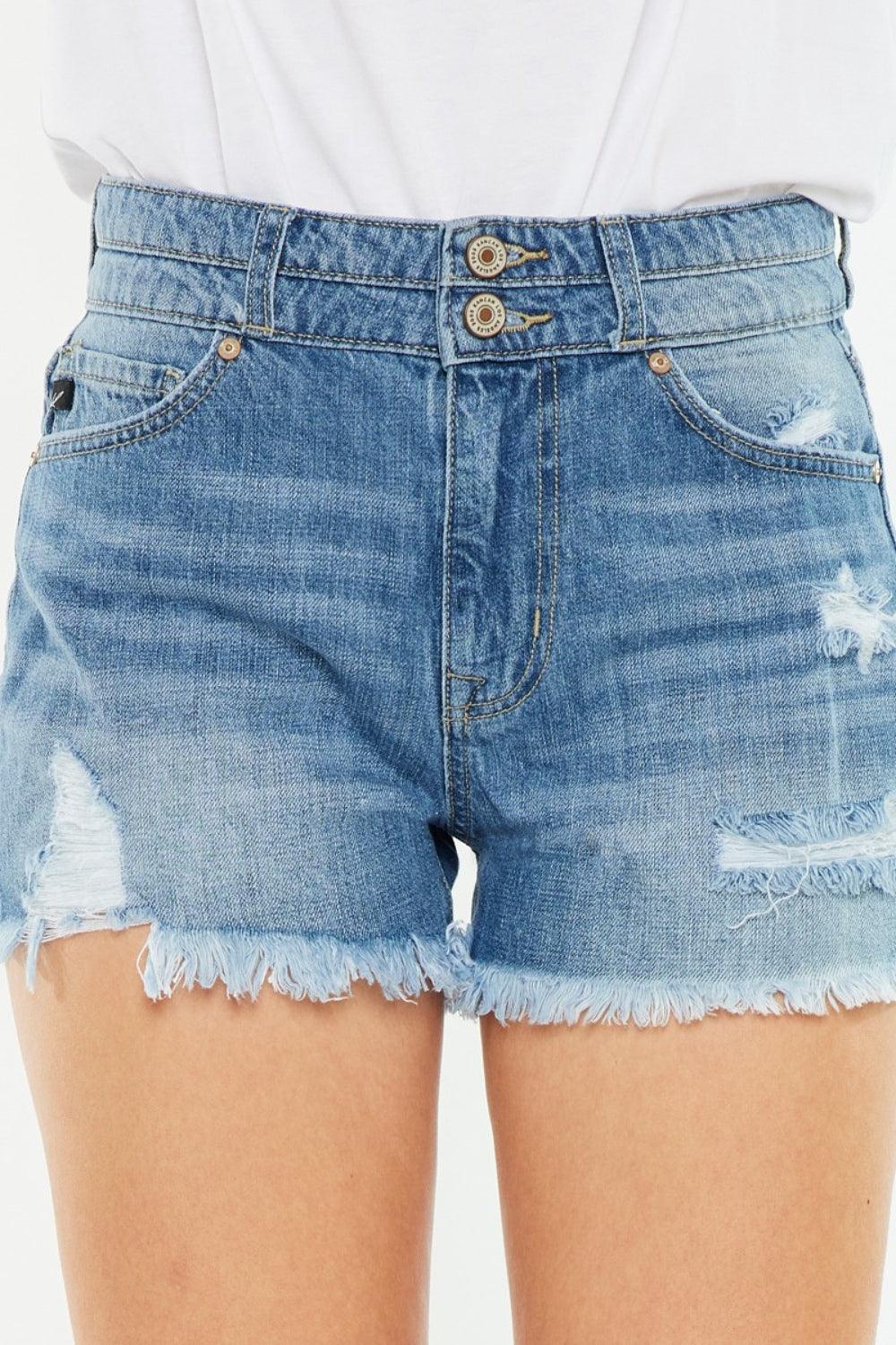 Kancan Full Size High Rise Raw Hem Denim Shorts - Divasha