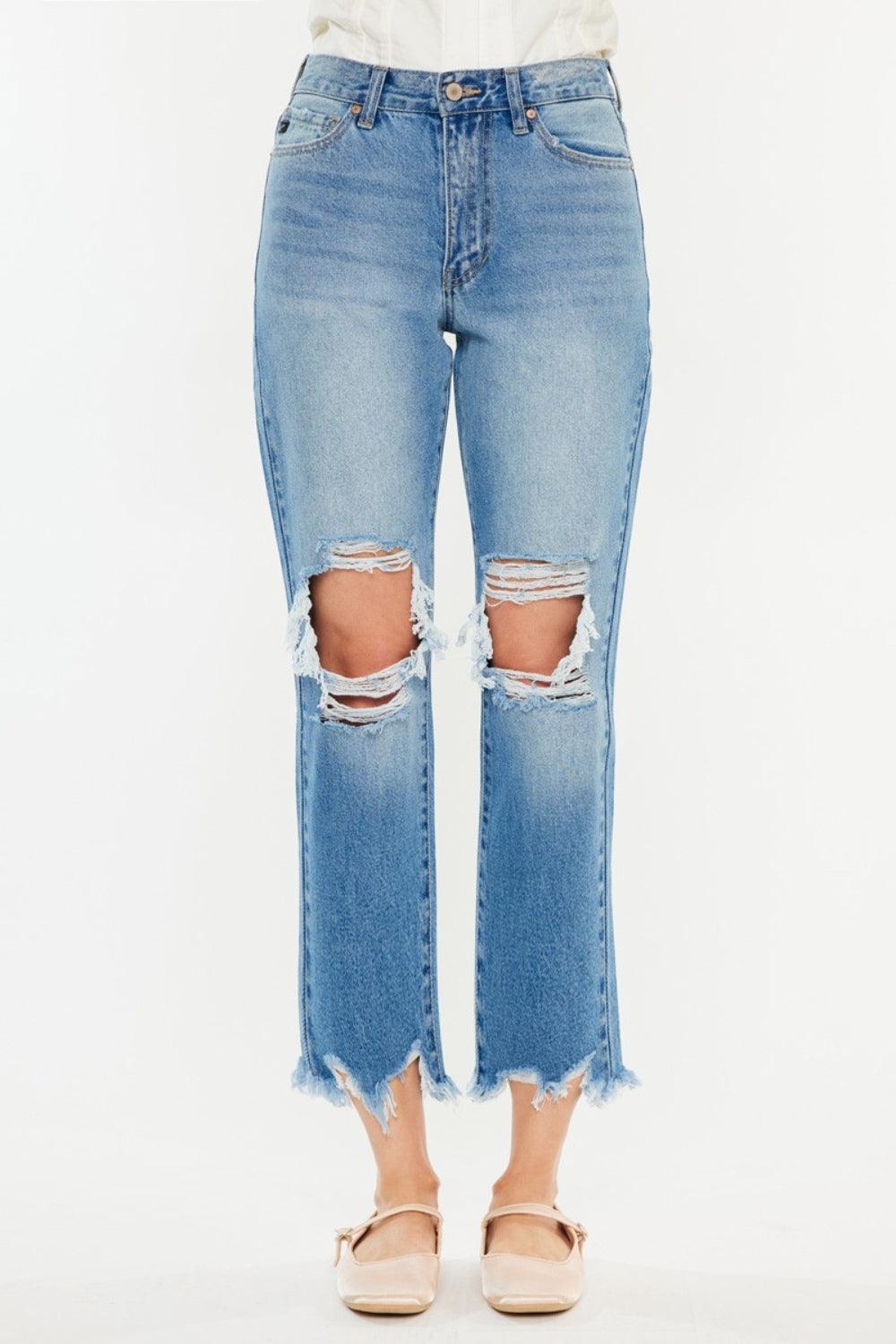 Kancan Distressed Frayed Hem Cropped Jeans - Divasha