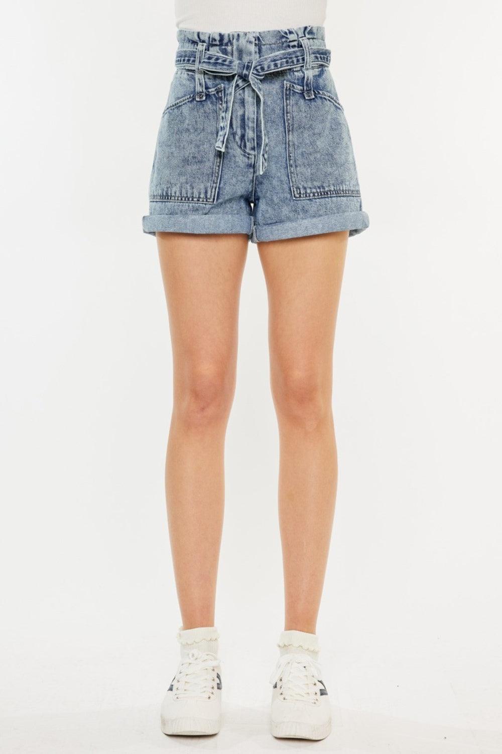 Kancan Ultra High Rise Paperbag Denim Shorts - Divasha