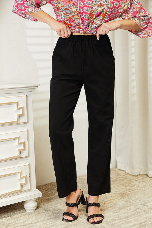 Shiny Pull-On Pants with Pockets - Divasha