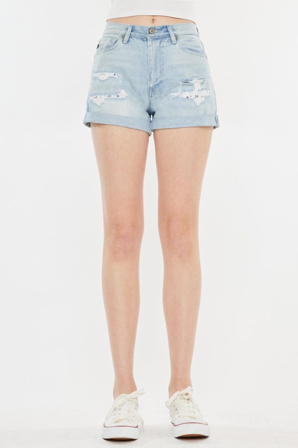 Kancan High Rise Repaired Mom Denim Shorts - Divasha