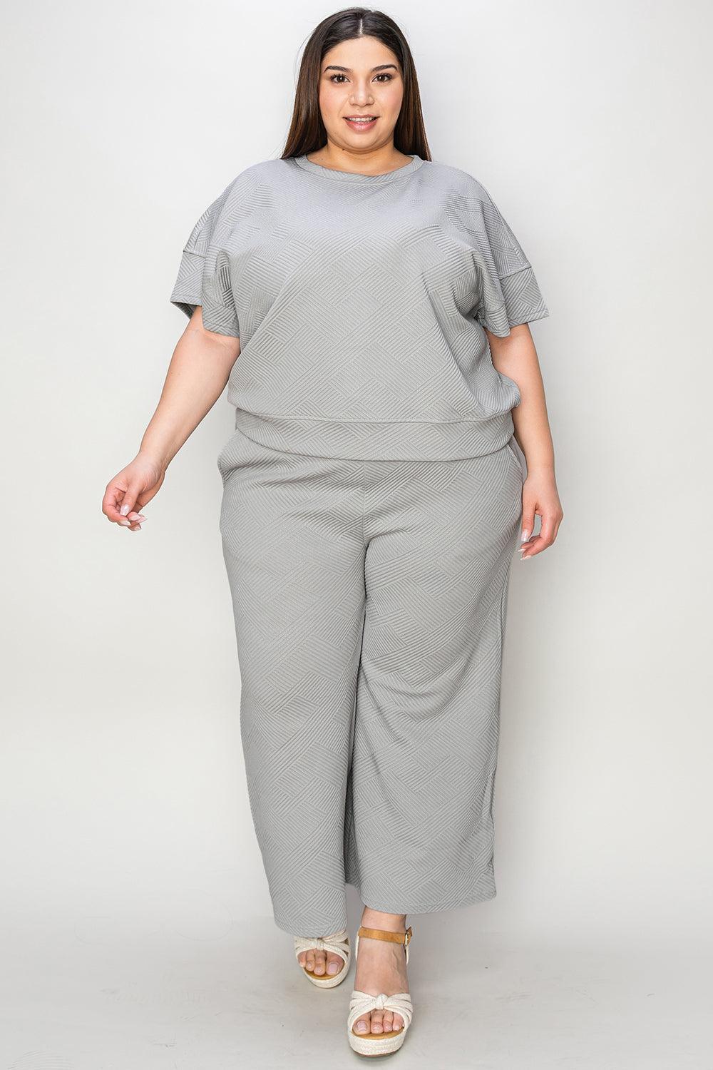 Double Take Full Size Texture Short Sleeve Top and Pants Set - Divasha