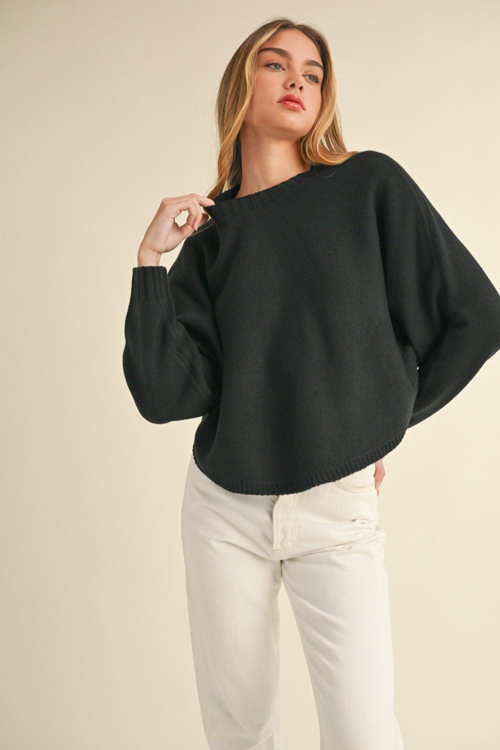 Mable Round Neck Dolman Sleeve Cropped Sweater - Divasha