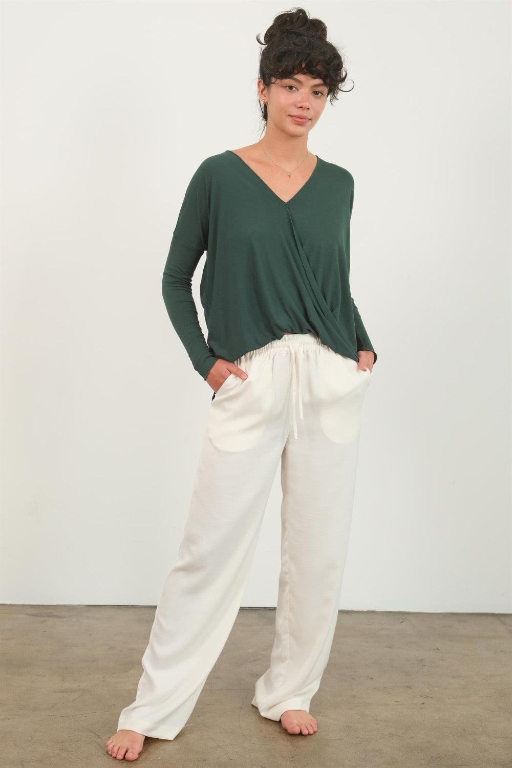 HYFVE Draped Drop Shoulder Long Sleeve Top - Divasha