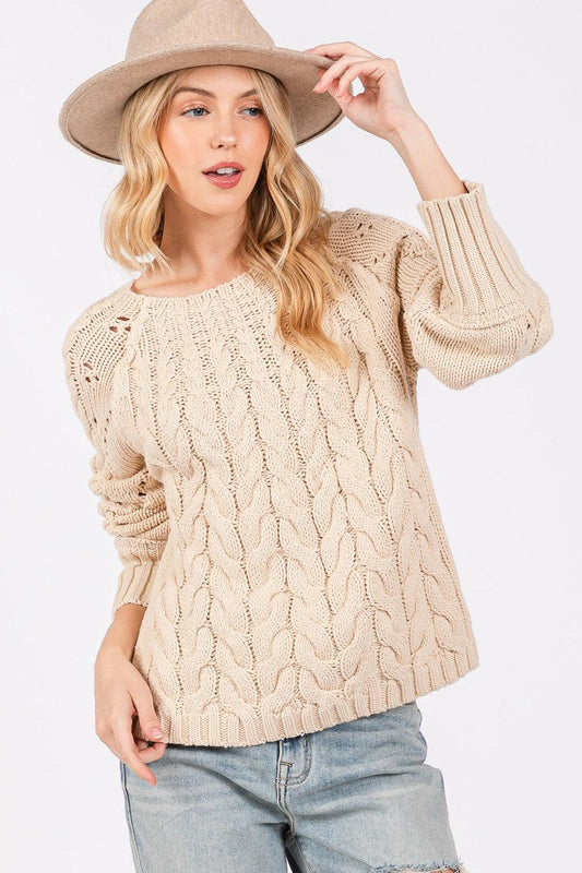 SAGE + FIG Cable-Knit Long Sleeve Sweater - Divasha