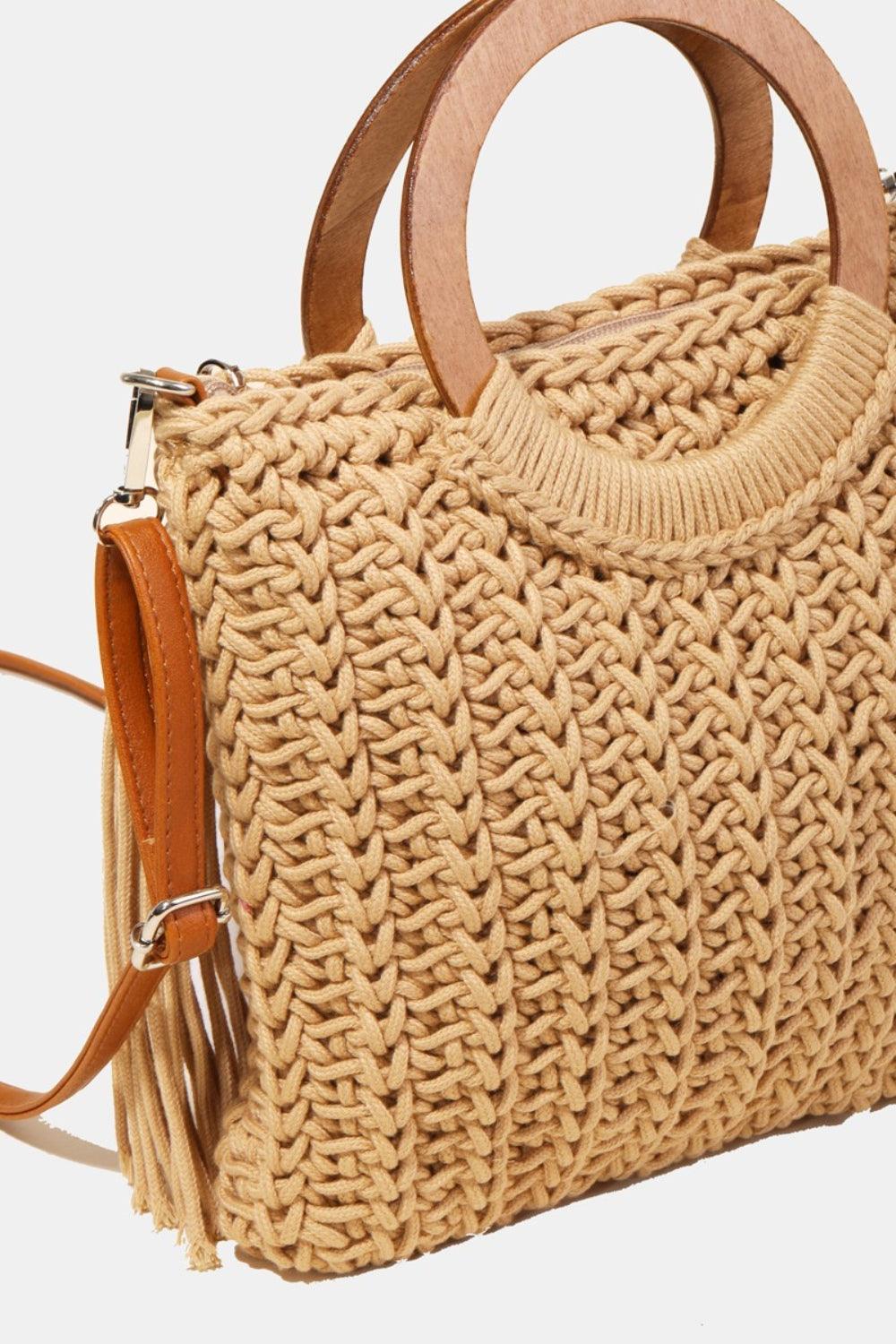 Fame Crochet Knit Convertible Tote Bag with Tassel - Divasha